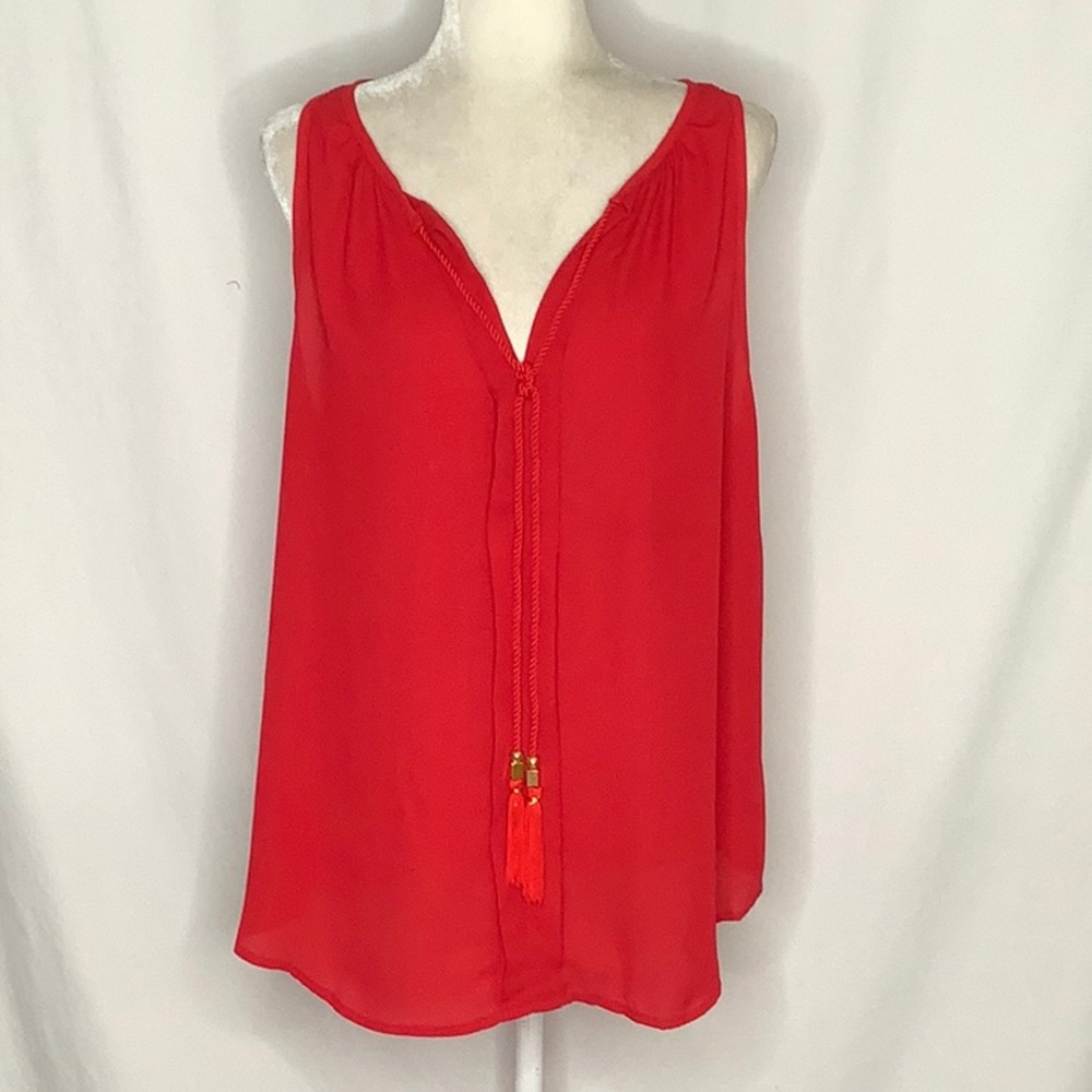 Lightweight Sleeveless Red Blouse Size XL Rope Tassel Detail